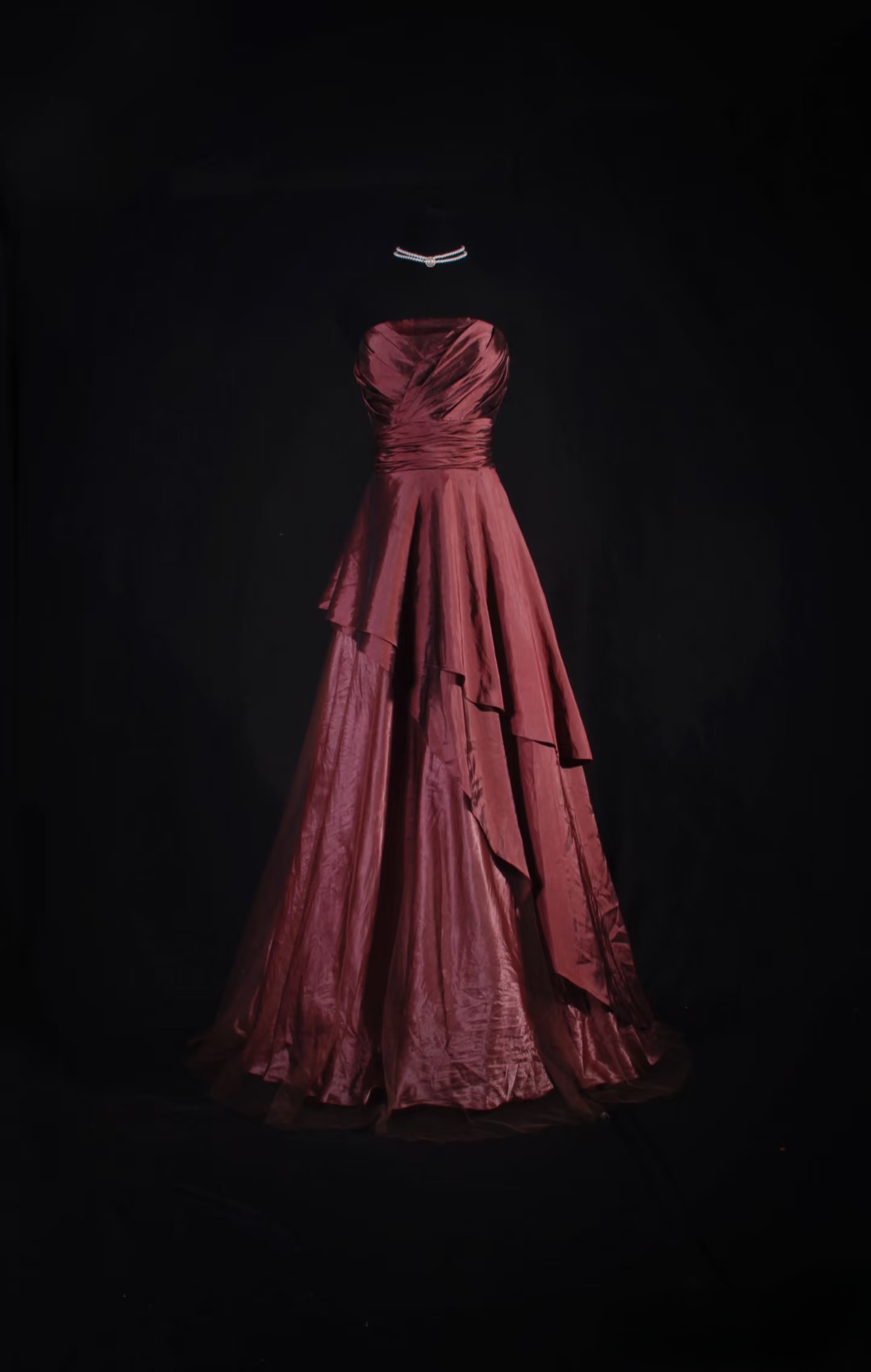 Vintage-Ballkleid, trägerlos, burgunderrot, Taft, inspiriert von den 80er Jahren, langes Abendkleid, Ballkleid, Partykleid, Abiballkleid AU045