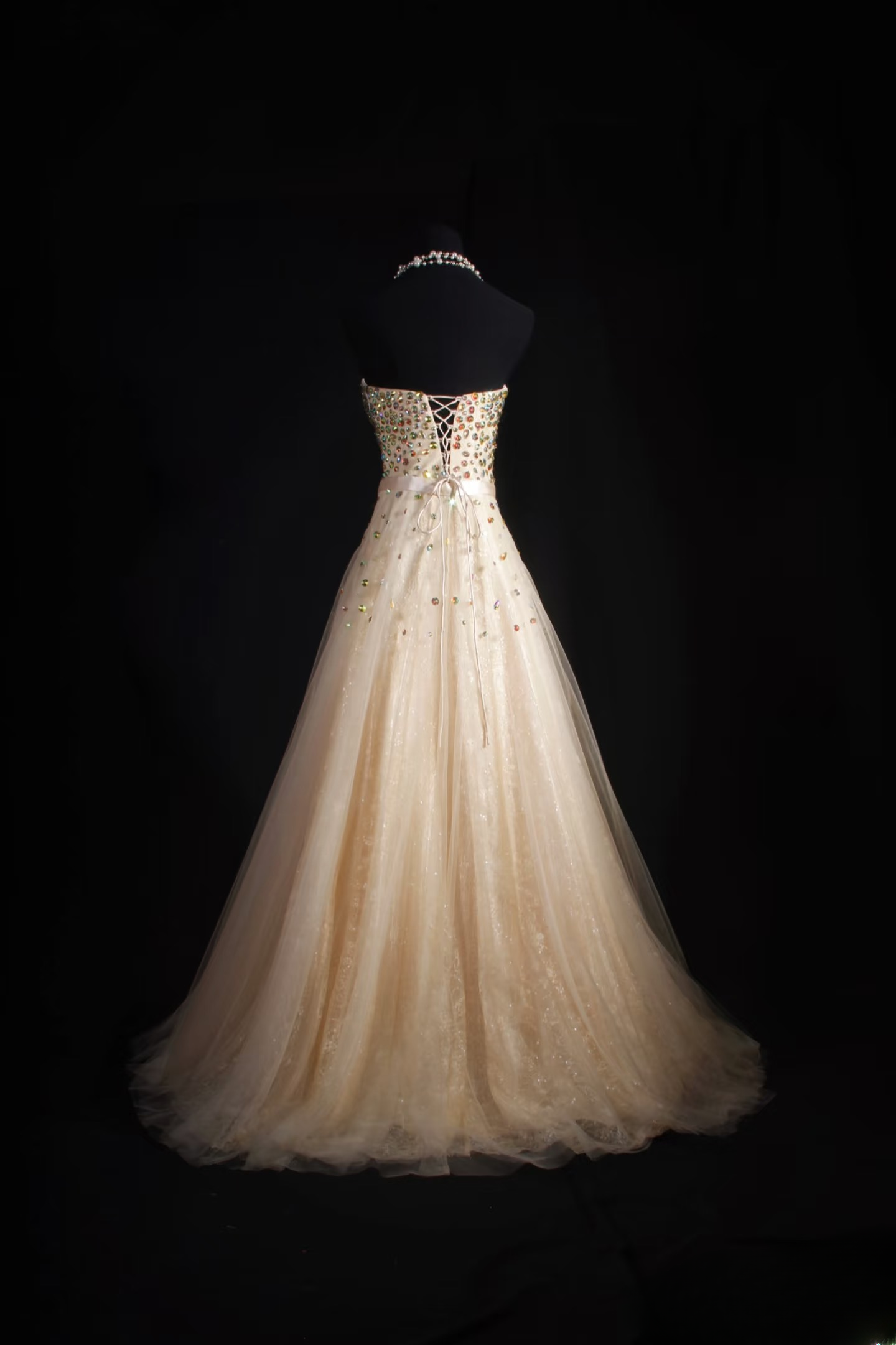 Vintage Prom Dresses 1980s Retro Classy A line Sweethart Tulle Champagne Beaded Inspo Long Prom Gown AU046