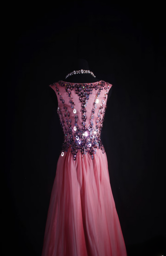 Vintage Prom Dresses 1950s Retro Classy A line V Neck Pink Chiffon Beaded Inspo Long Prom Gown AU047