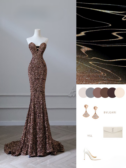 Elegant Mermaid Sweetheart Sequin Long Prom Dress Inspiration Ideas Prom Inspo Gowns Graduation Dress AU049