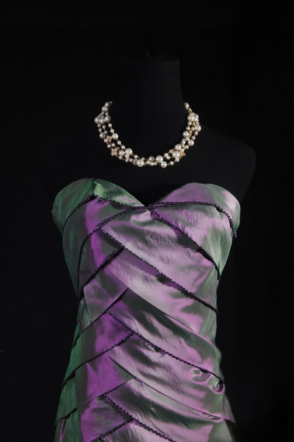 Robes de bal rétro sirène bustier cœur années 50-60 plissées en taffetas raisin, robes de soirée longues vintage AU049