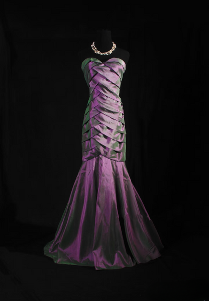 Robes de bal rétro sirène bustier cœur années 50-60 plissées en taffetas raisin, robes de soirée longues vintage AU049
