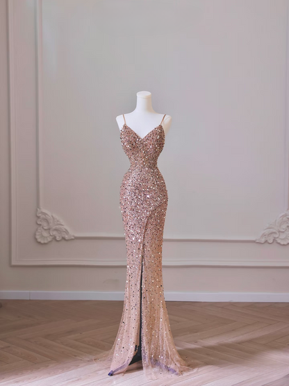 Elegante Meerjungfrau Spaghettiträger Pailletten Lange Atemberaubende Ballkleider Inspiration Ballkleider Prinzessin Abschlusskleid AU050