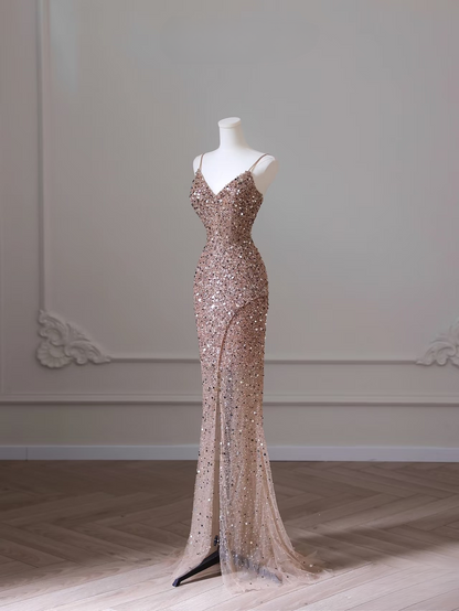 Elegante Meerjungfrau Spaghettiträger Pailletten Lange Atemberaubende Ballkleider Inspiration Ballkleider Prinzessin Abschlusskleid AU050