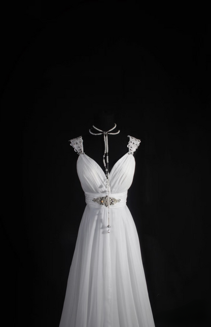 Robe de mariée rétro années 60 en mousseline blanche, coupe trapèze, bustier cœur, longue dentelle, AU050