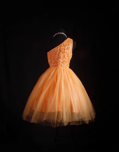 Robe de bal mignonne à une épaule en tulle orange, courte, robe d'anniversaire pour les 16 ans, robe de soirée, robe de cocktail AU051
