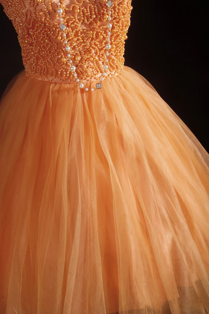 Robe de bal mignonne à une épaule en tulle orange, courte, robe d'anniversaire pour les 16 ans, robe de soirée, robe de cocktail AU051