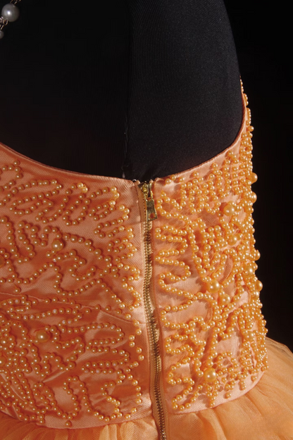 Robe de bal mignonne à une épaule en tulle orange, courte, robe d'anniversaire pour les 16 ans, robe de soirée, robe de cocktail AU051