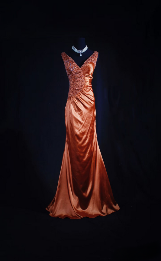 Vintage Prom Dresses 1950s Retro Classy V Neck Rust Red Long Prom Dress Inspiration Prom Dresses AU052
