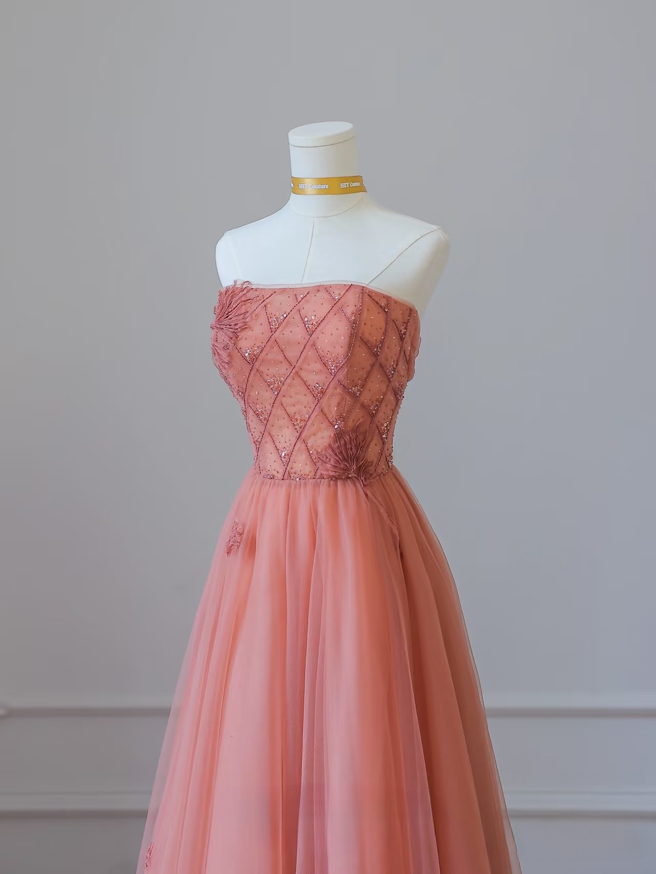 Modest A Line Strapless Tulle Pink Prom Dresses Inspiration Trending Prom Gowns Princess Formal Prom Dress AU053