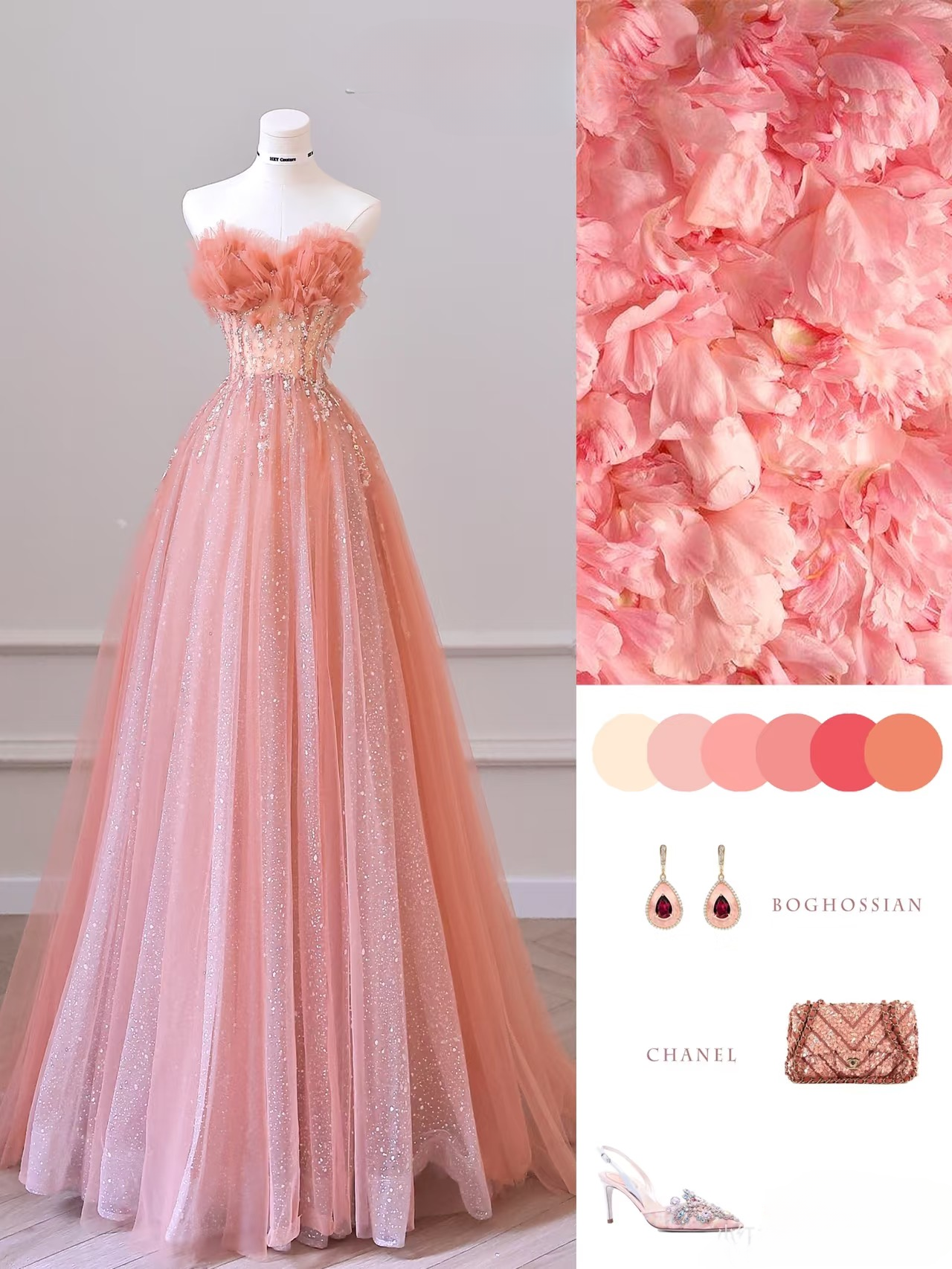 A Line Sweetheart Tulle Pink Glam Prom Dresses Inspiration Sequins Prom Gowns Princess Formal Evening Dress AU054