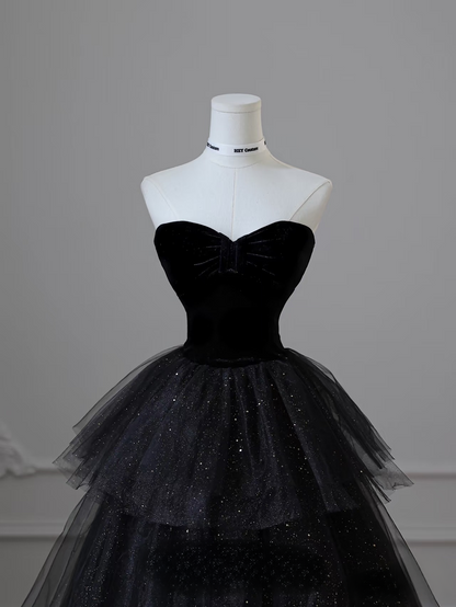 Ball Gown Sweetheart Tulle Black Glam Prom Dresses Inspiration Tulle Prom Gowns Princess Formal Evening Dress AU056