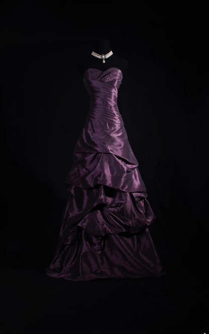 Vintage Prom Dresses 2000s Ball Gown Sweetheart Grape Satin Prom Dress Inspiration Long Prom Dresses AU056