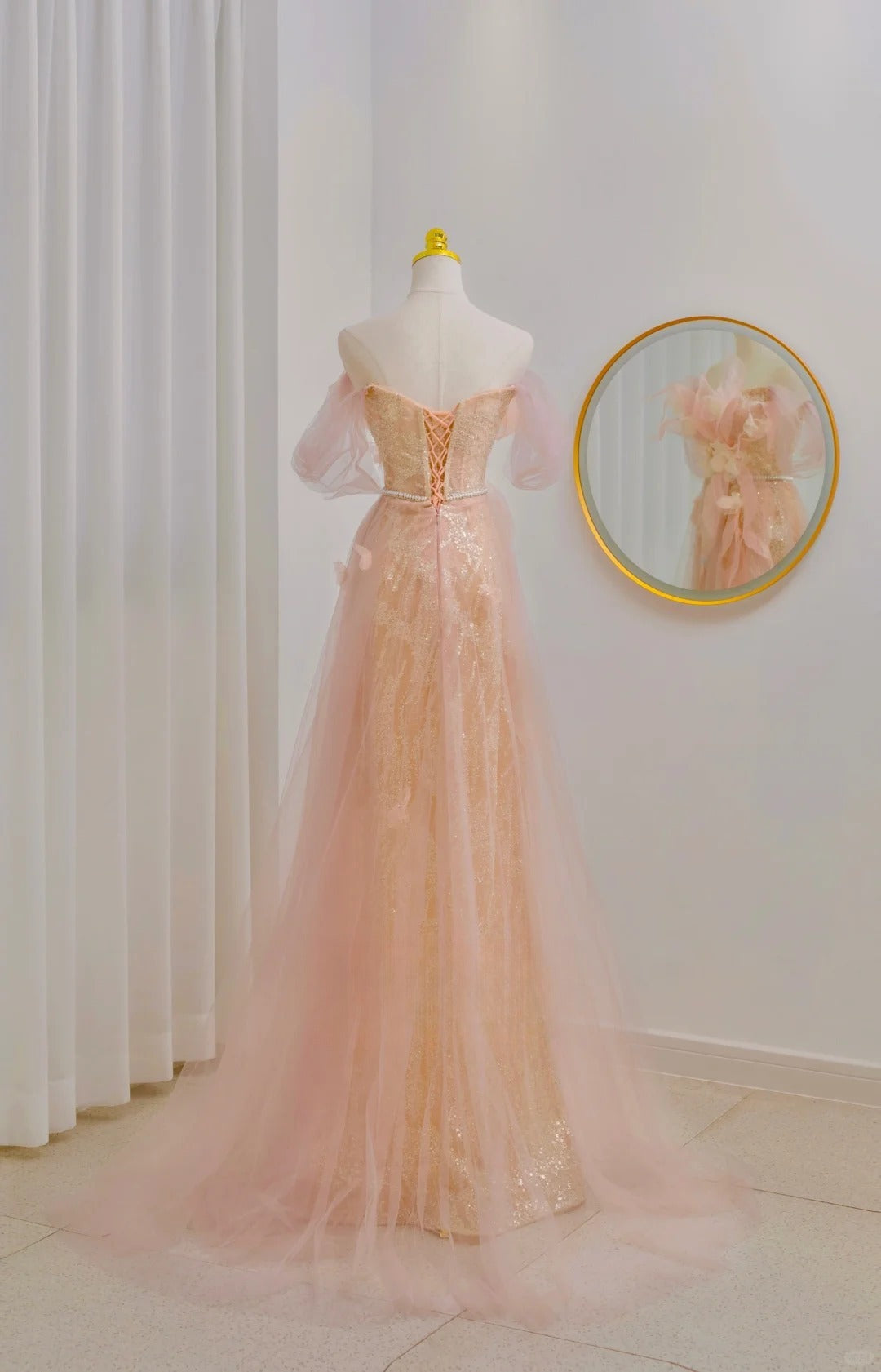Classy A line Off The Shoulder Blush Pink Floor Length Prom Dresses Formal Dress Birthday Outfits Prom Gown AU057