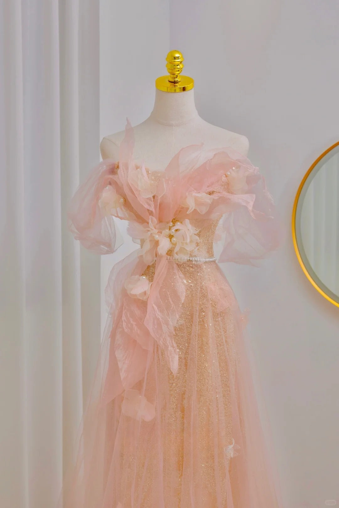 Classy A line Off The Shoulder Blush Pink Floor Length Prom Dresses Formal Dress Birthday Outfits Prom Gown AU057
