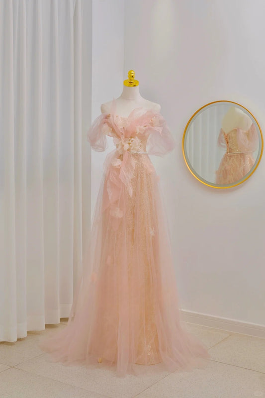 Edle A-Linie, schulterfrei, errötendes Rosa, bodenlanges Ballkleid, formelle Kleidung, Geburtstags-Outfits, Ballkleid AU057