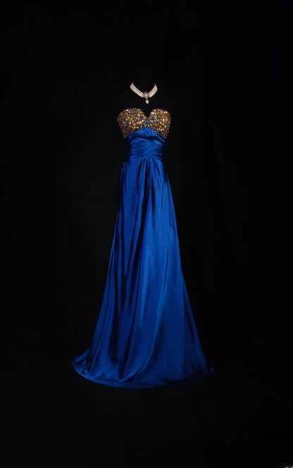 Vintage Prom Dresses 2000s A line Sweetheart Royal Blue Satin Prom Dress Inspiration Long Prom Dresses AU058