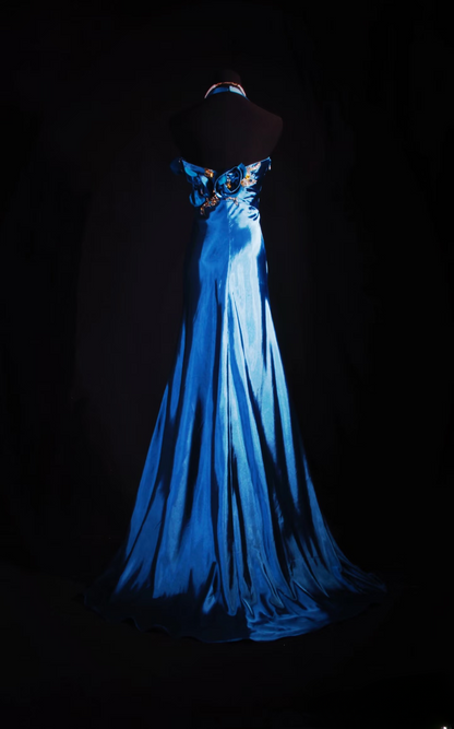 Vintage Prom Dresses 90s Formal Mermaid Halter Navy Blue Satin Prom Dress Inspiration Long Prom Dresses AU059