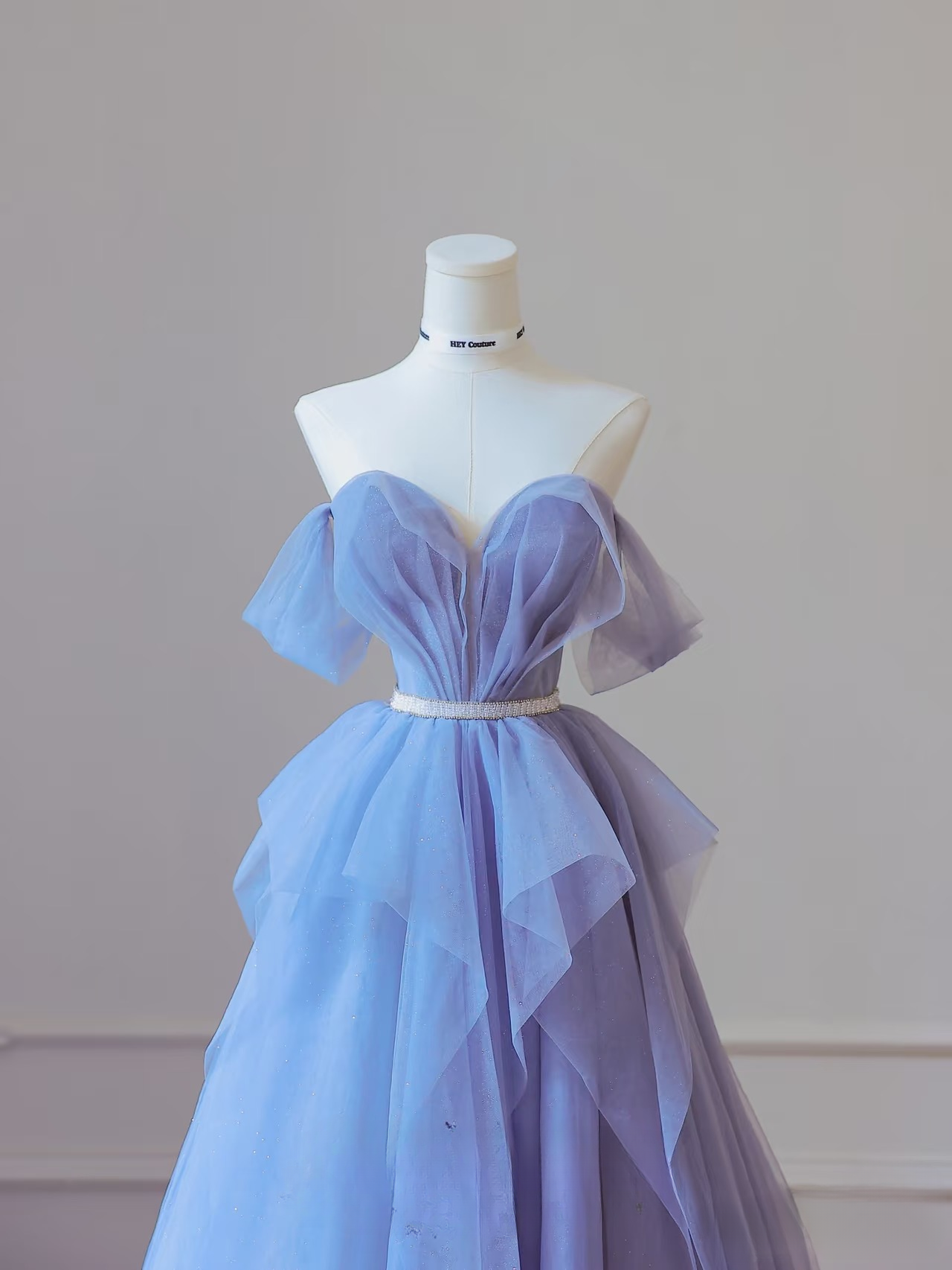 Modest Ball Gown Off The Shoulder Tulle Blue Floor Length Prom Dresses Inspiration Prom Dress Princess Graduation Dress AU060