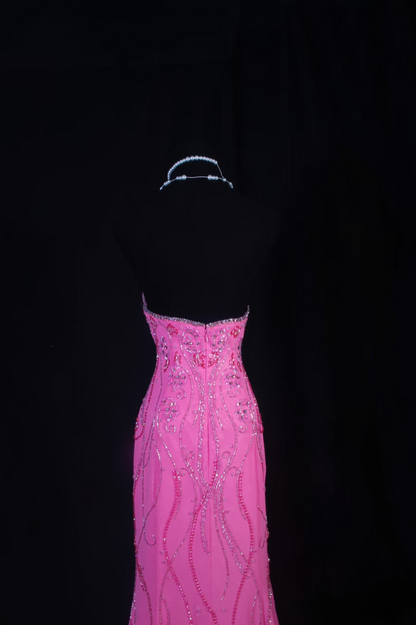 Vintage Prom Dresses 90s Ball Mermaid Strapless Hot Pink Long Prom Dress Inspiration Prom Dresses AU060