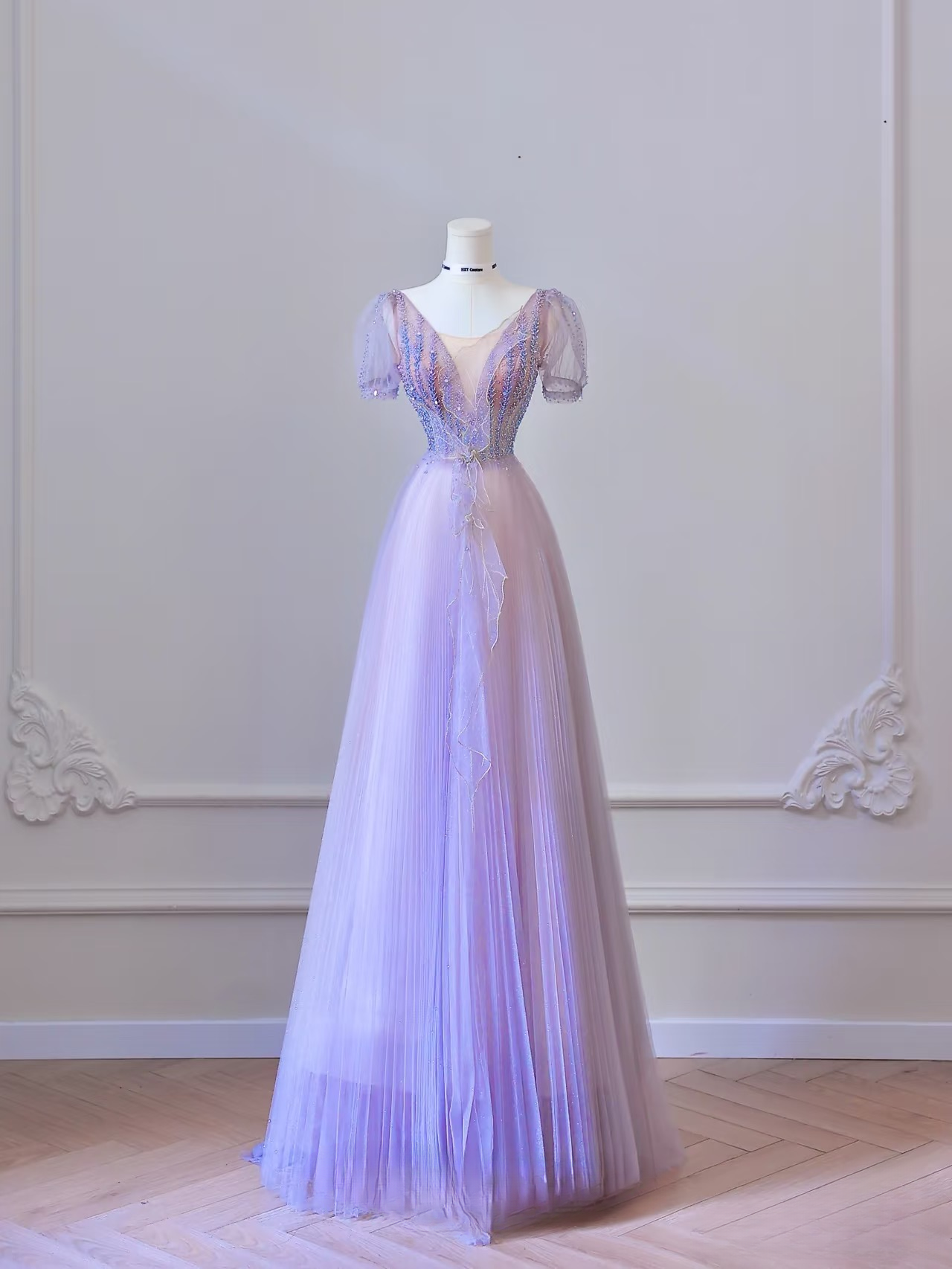 Classy A Line V Neck Tulle Lilac Long Prom Dresses Inspiration Trending Prom Gowns Formal Prom Dress AU063