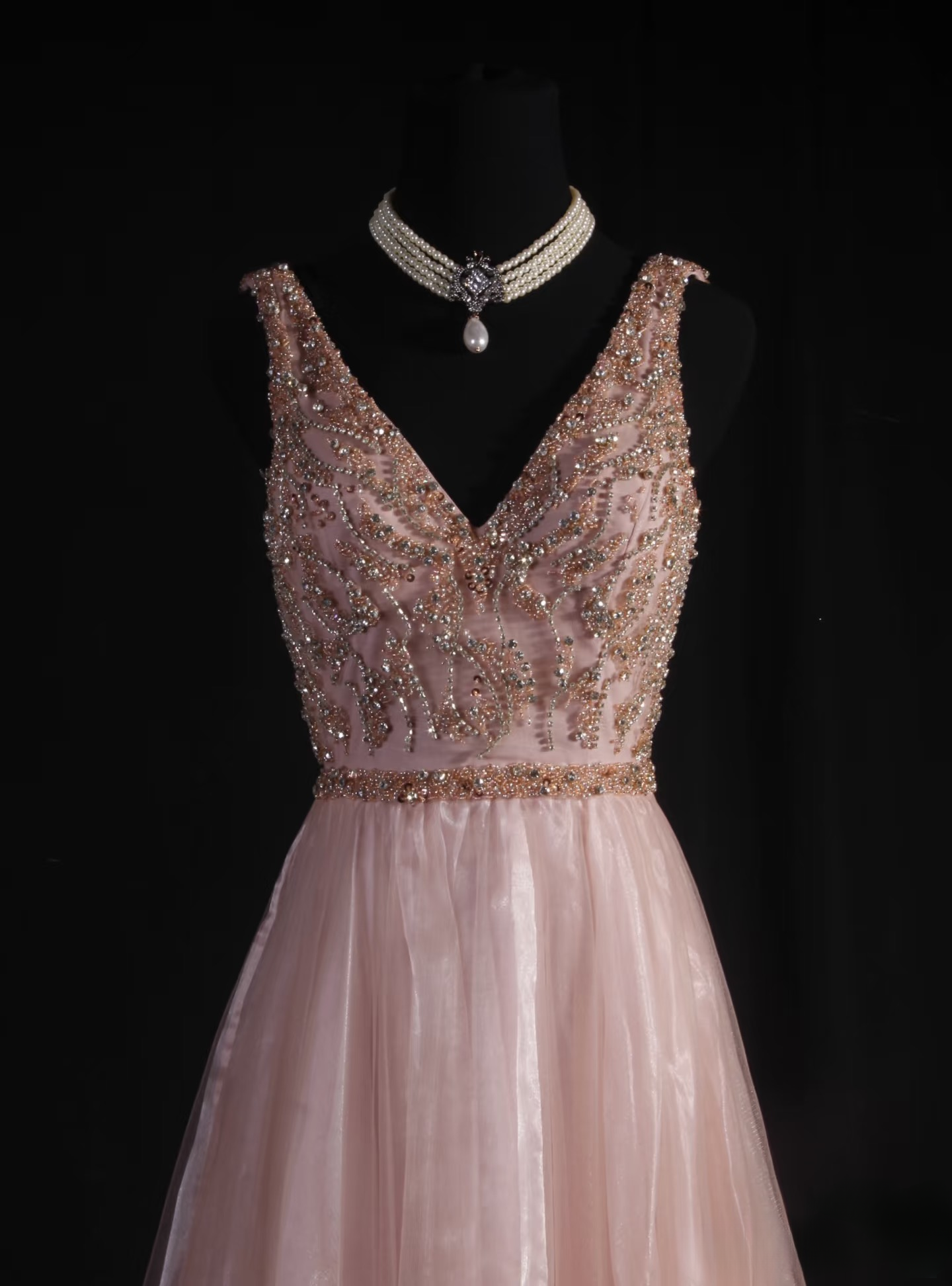 Vintage Prom Dresses 1950s Formal Retro Classy A Line V Neck Blush Pink Beaded Prom Dress Inspiration Long Prom Party Gown AU063