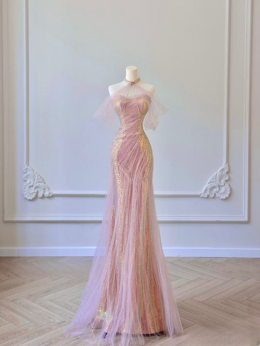 Beautiful Mermaid Sweetheart Sequin Pink Prom Dresses Inspiration Prom Dress Princess Graduation Dress AU066