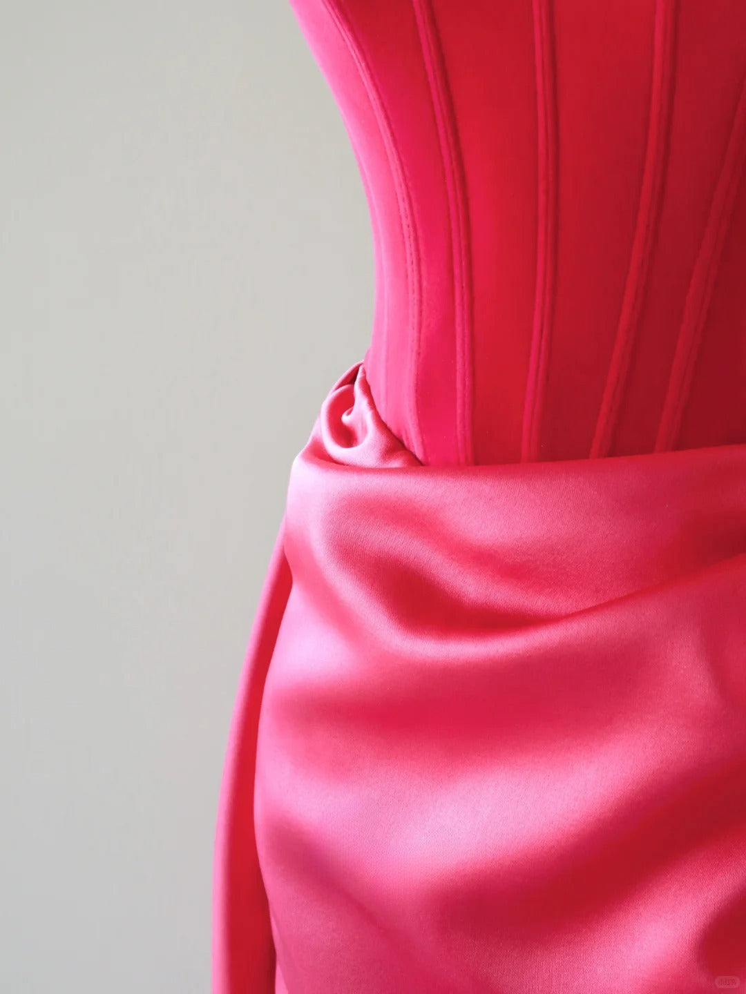 Robe de bal sirène bustier rose fuchsia en satin sans manches, robe longue de bal AU067