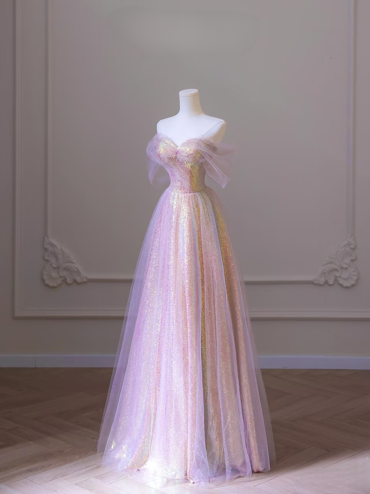 Beautiful A line Off The Shoulder Sequin Pink Prom Dresses Inspiration Prom Dress Princess Graduation Dress AU068