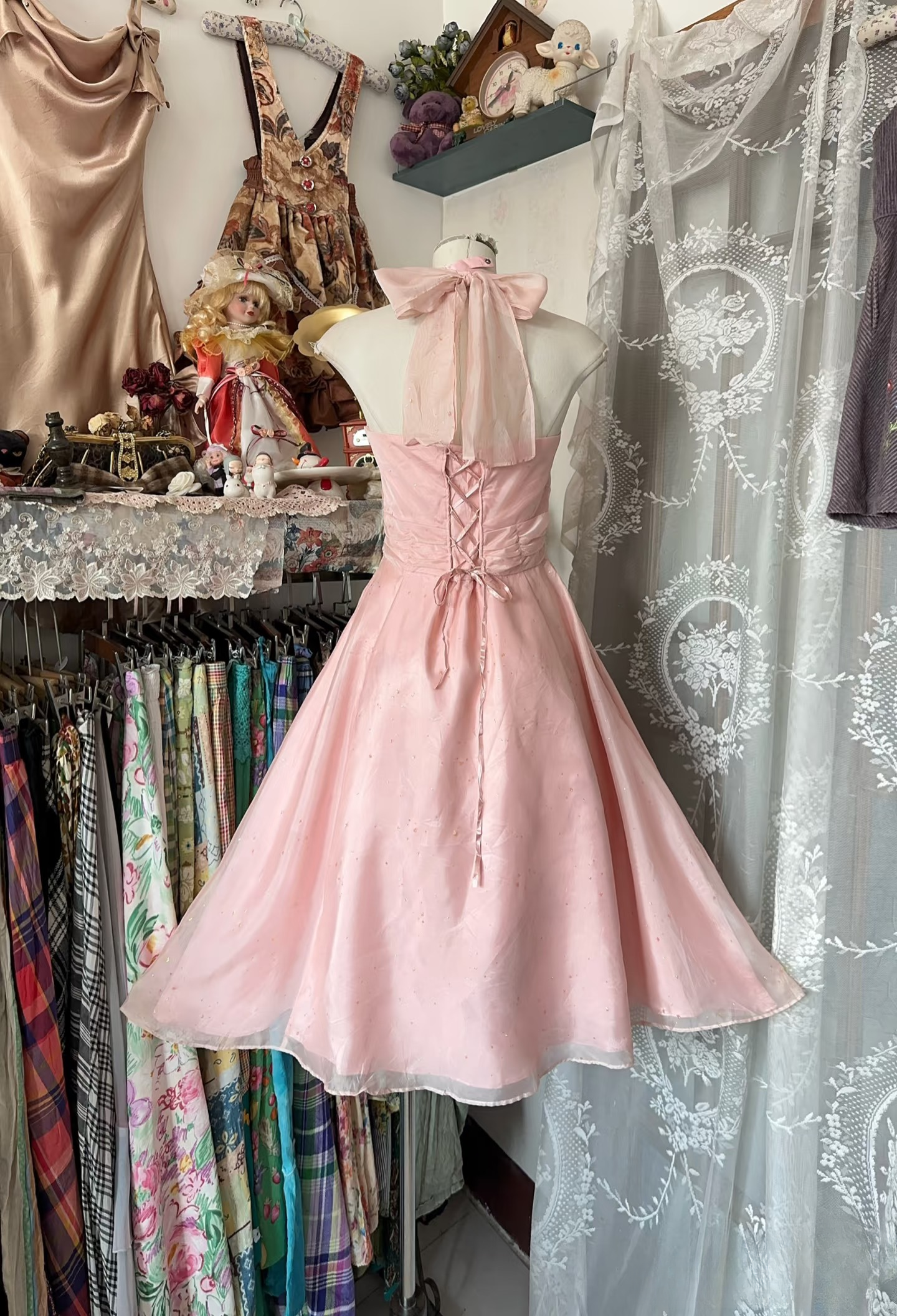 Robe de bal chic dos nu rose poudré courte, robe d'anniversaire pour les 19 ans, robe de soirée, robe de cocktail AU068