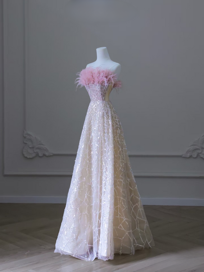 Klassisches, trägerloses, langes Ballkleid in A-Linie mit Pailletten in Rosa, Inspiration, trendige Ballkleider, formelles Ballkleid AU069