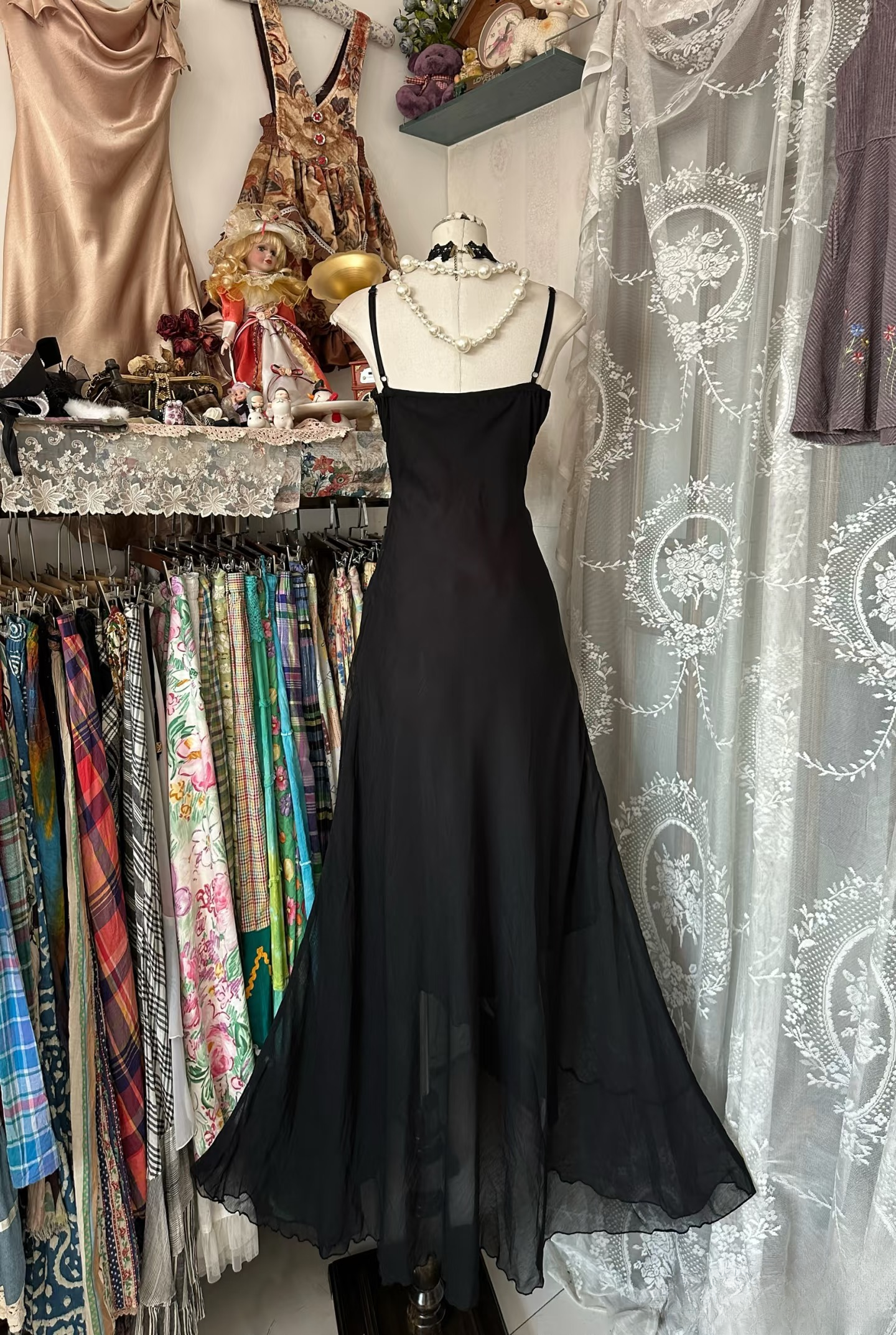 Vintage Prom Dresses 90s Ball Mermaid Spaghetti Straps Black Chiffon Long Party Dress Evening Dresses AU069