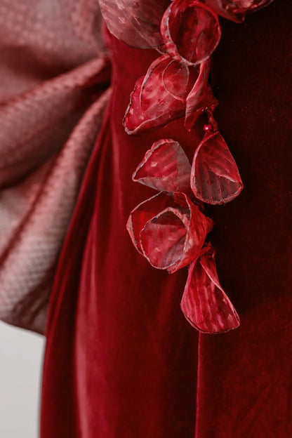 Robe de bal élégante en velours bordeaux, col haut, style sirène, tenue d'anniversaire, AU069