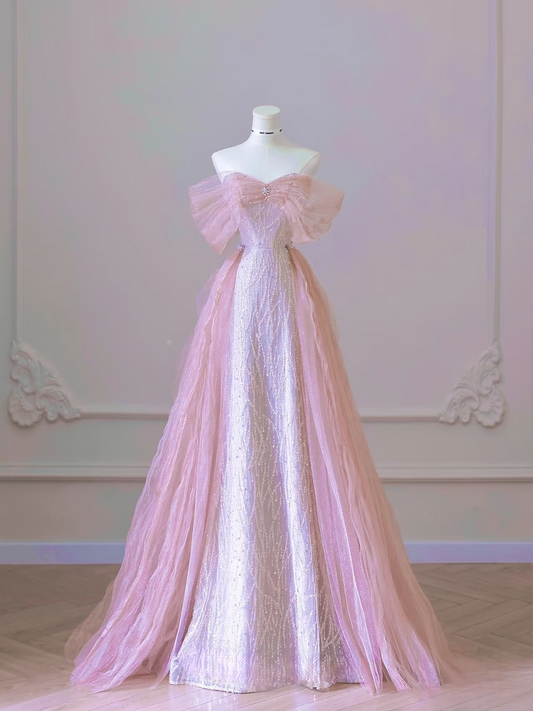 Beautiful A line Off The Shoulder Sequin Pink Prom Dresses Inspiration Prom Dress Princess Graduation Dress AU070