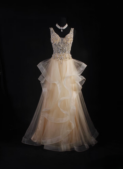 Vintage Prom Dresses 1950s Retro Classy A line V Neck Beaded Long Party Dress Inspiration Evening Dresses AU072