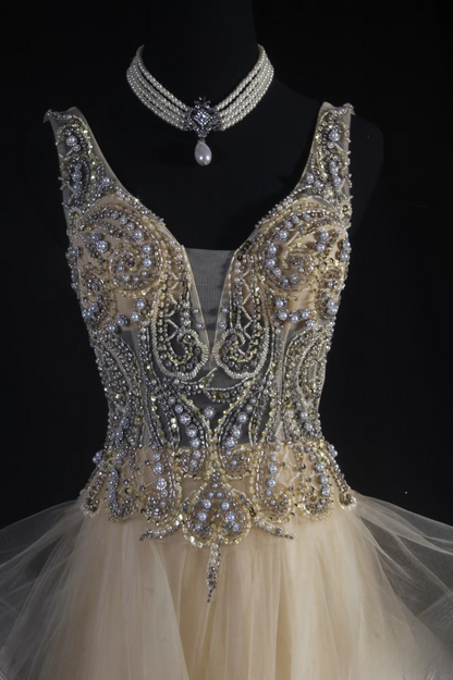 Vintage Prom Dresses 1950s Retro Classy A line V Neck Beaded Long Party Dress Inspiration Evening Dresses AU072