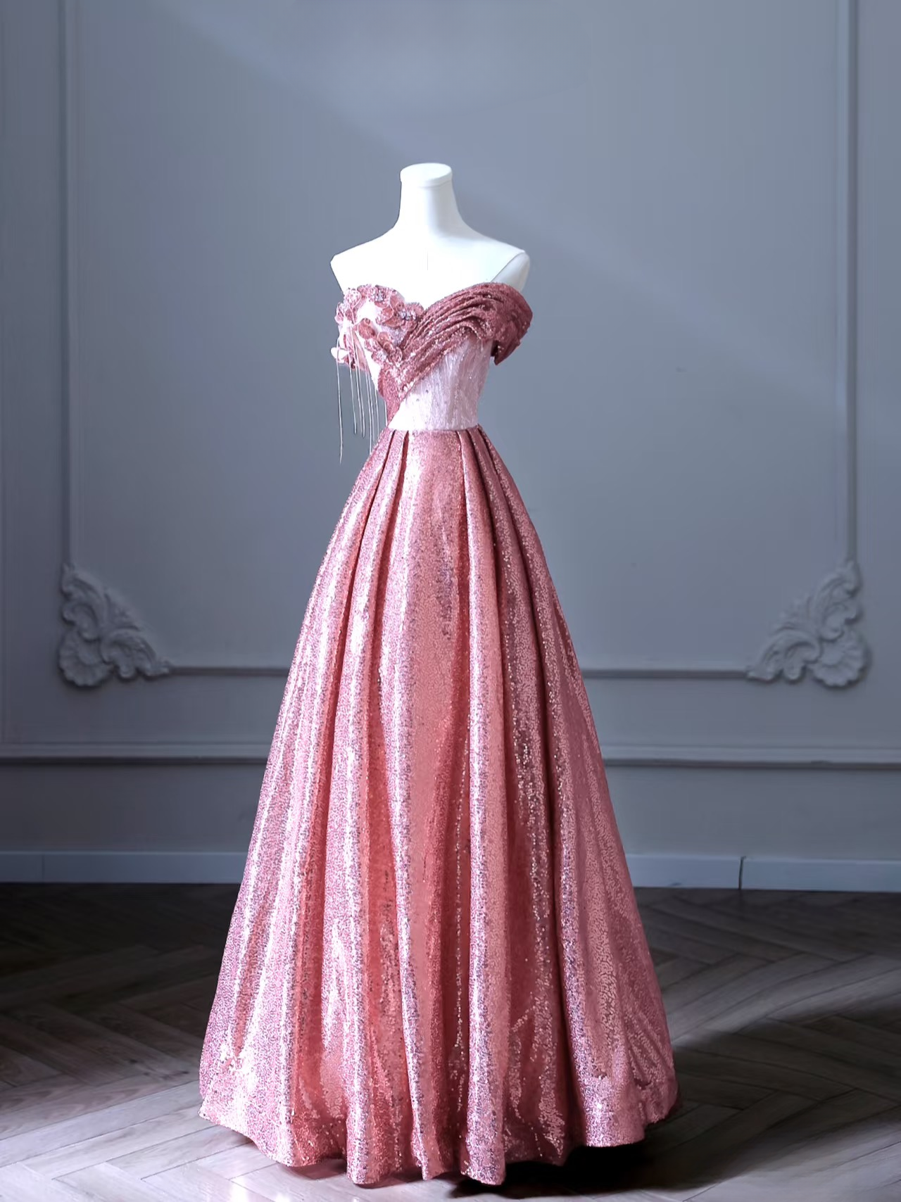 Beautiful A line Off The Shoulder Sequin Pink Prom Dresses Inspiration Prom Dress Princess Graduation Dress AU074