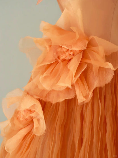 Charming Ball Gown Strapless Tulle Sleeveless Prom Dresses Long Prom Gowns AU074