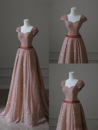 Elegant A Line Sweetheart Sequin Sleeveless Long Floor Length Prom Dress Inspiration Prom Dresses AU076