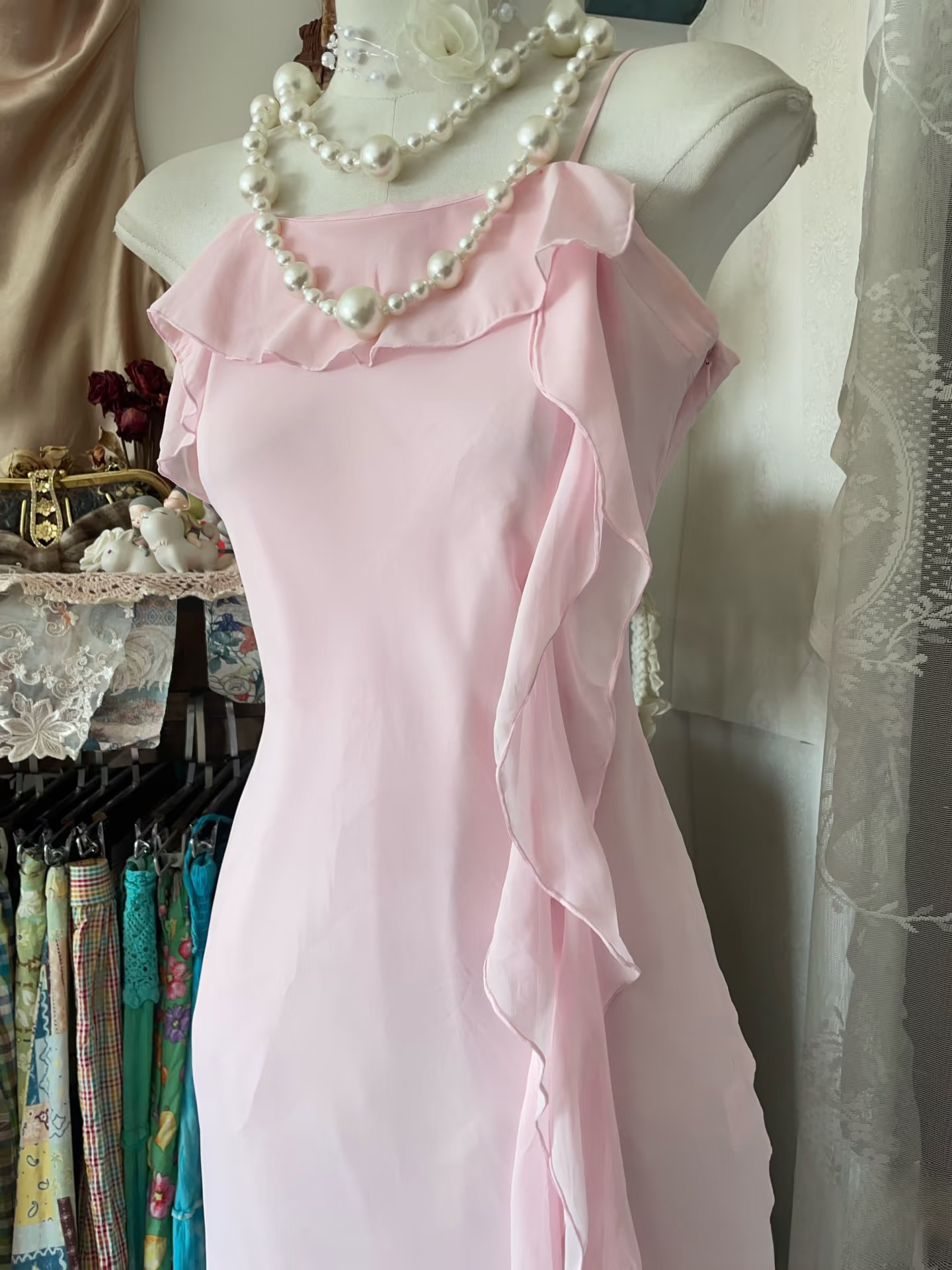Vintage Prom Dresses 1950s Formal Retro Classy Sheath Spaghetti Straps Chiffon Pink Evening Dress Prom Party Gown AU077