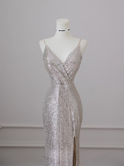 Classy Mermaid Spaghetti Straps Sequin Slit Long Prom Dresses Inspiration Trending Prom Gowns Prom Dress AU078