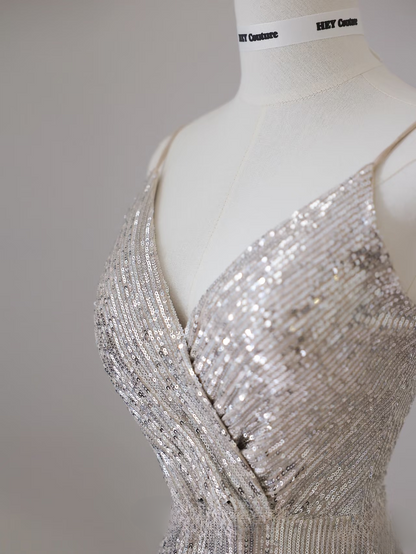 Classy Mermaid Spaghetti Straps Sequin Slit Long Prom Dresses Inspiration Trending Prom Gowns Prom Dress AU078