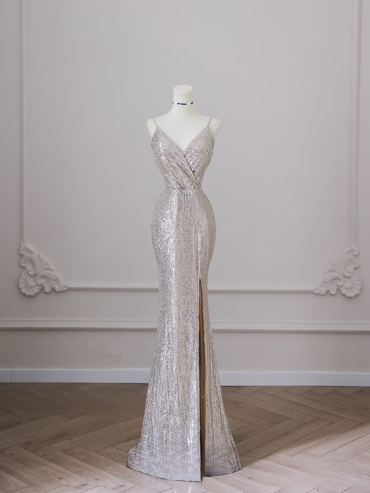 Classy Mermaid Spaghetti Straps Sequin Slit Long Prom Dresses Inspiration Trending Prom Gowns Prom Dress AU078