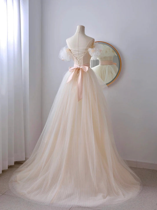Classy Ball Gown Off The Shoulder Tulle Prom Dresses Long Party Dress Evening Outfits Graduation Dress AU078