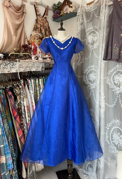 Vintage Prom Dresses 1950s Retro Classy A line V Neck Royal Blue Long Party Dress Inspiration Evening Dresses AU078