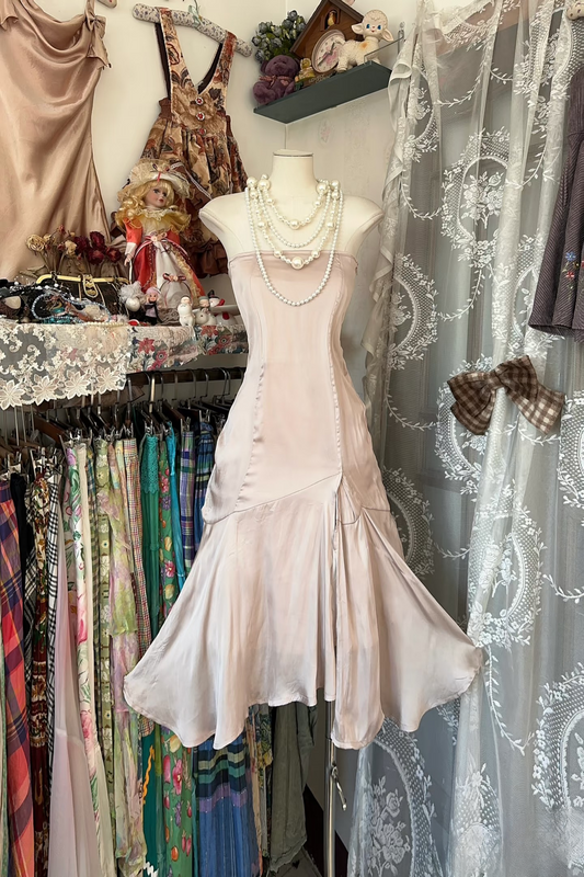 Vintage Prom Dresses 1950s Formal Retro Classy Mermaid Strapless Light Pink Evening Dress Prom Party Gown AU081