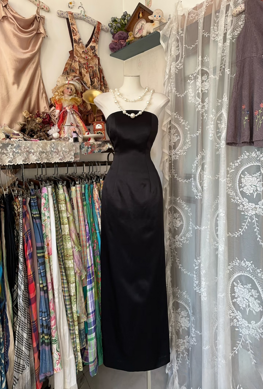 Vintage Prom Dresses 90s Formal Sheath Strapless Satin Formal Dress Party Outfits Prom Gowns AU082
