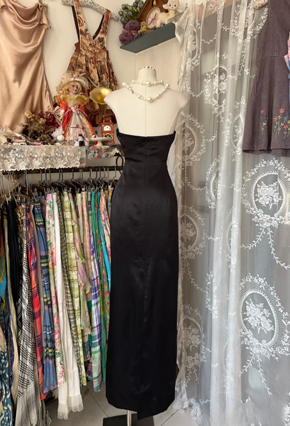 Vintage Prom Dresses 90s Formal Sheath Strapless Satin Formal Dress Party Outfits Prom Gowns AU082