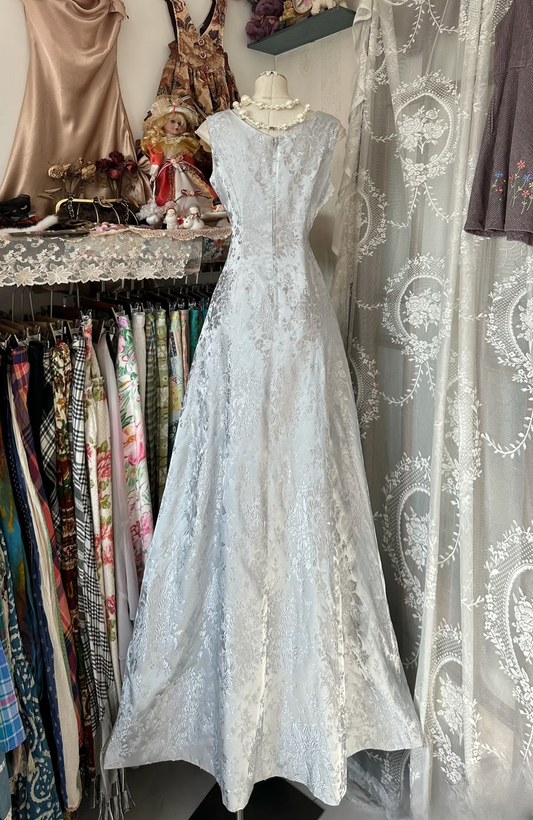 Vintage Prom Dresses 2000s A line Square Neck Silver Lace Prom Dress Inspiration Long Prom Dresses AU083