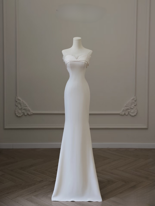 Classic Mermaid Sweetheart White Satin Long Wedding Dress Fairy Formal Wedding Dresses AU085